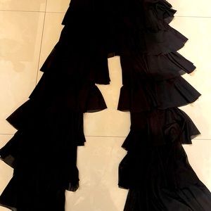 Women black stretchy layered pants